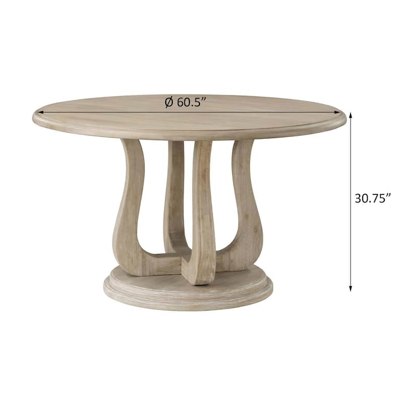 Verdugo White Washed Round Dining Table with Curved Pedestal Base
