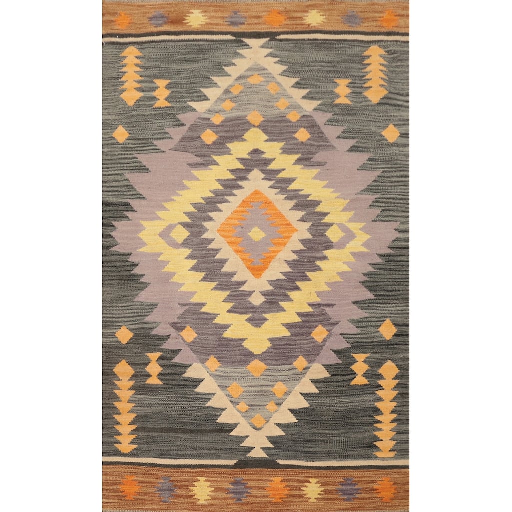 Hand Woven Oriental 100% Wool Carpet Southwestern Tribal Purples Kilim Area Rug - 4' 10'' X 3' 2''