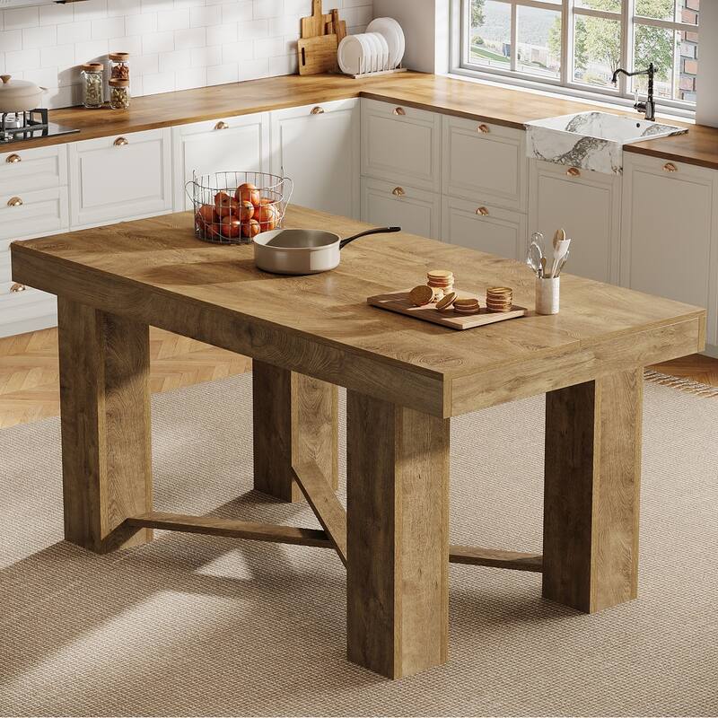55" Kitchen Island Table, Counter Height Farmhouse Prep Table - Natural Wood