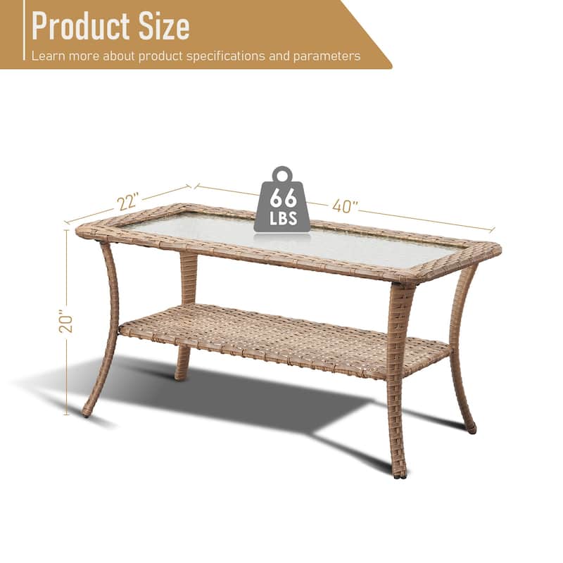 Outdoor Wicker Coffee Table with Glass Top