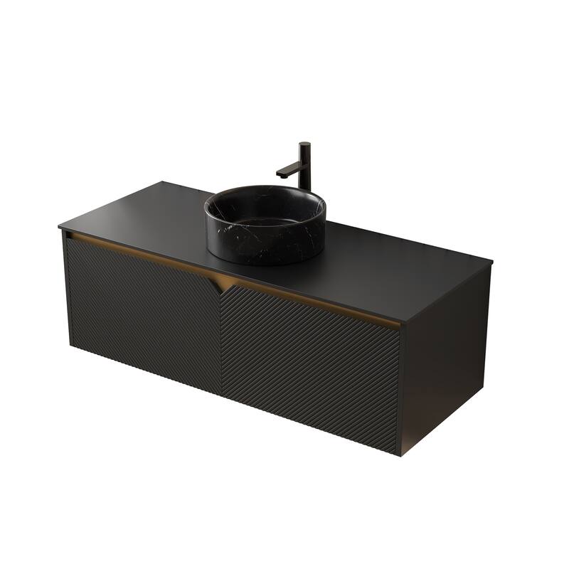 48" Bathroom Vanity with Vessel Sink, Wall-Mounted Floating Storage Cabinet with Double Doors
