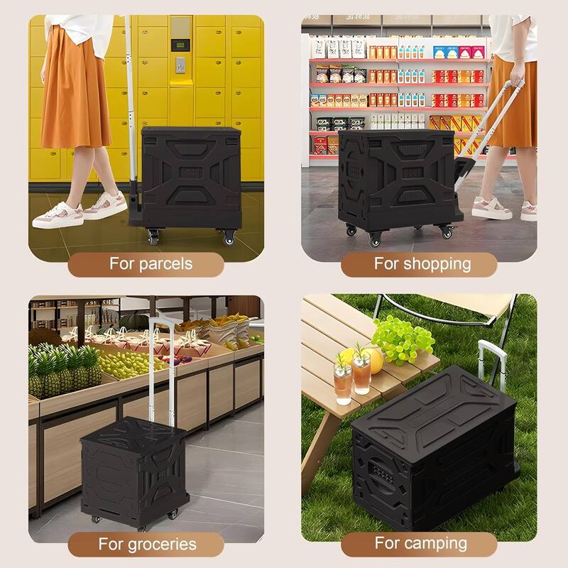 VECELO 16 gallons Shopping Carts with Wheels, Folding Storage Bins, Light Weight Platform Trucks Dolly