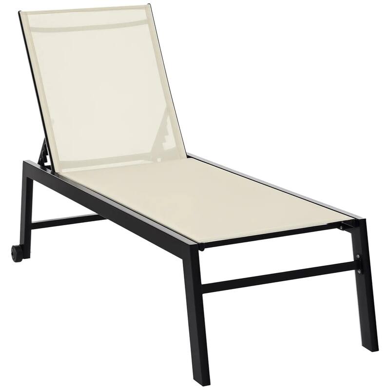 Outdoor Chaise Lounge, 5-Pos Recline, Wheels, Steel Frame, Breathable
