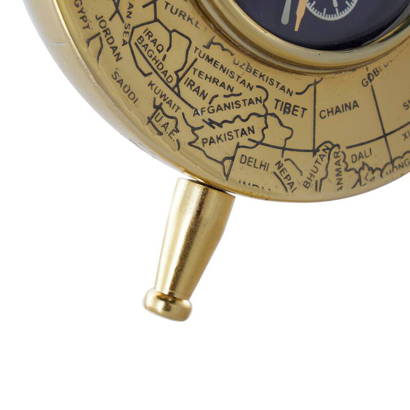Gold Stainless Steel Metal Small Dome World Map Decorative Clock with Black Clockface