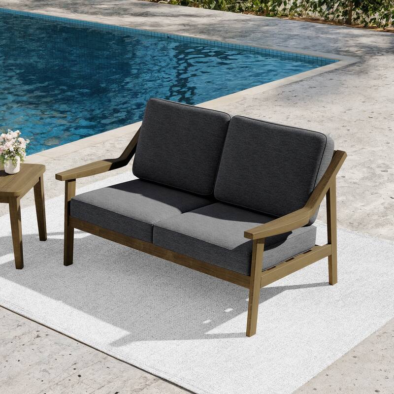 Outdoor Teak Wood Slat Back Patio Loveseat Sofa