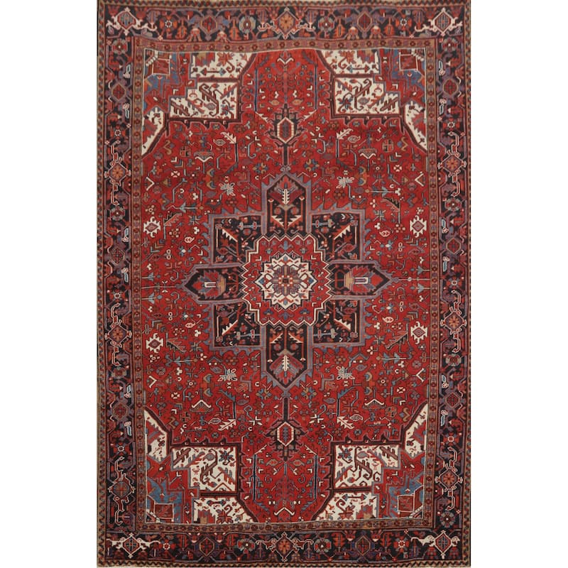 Hand Knotted Oriental 100% Wool Carpet Traditional Medallion Red Heriz Area Rug - 11' 3'' X 8' 4''
