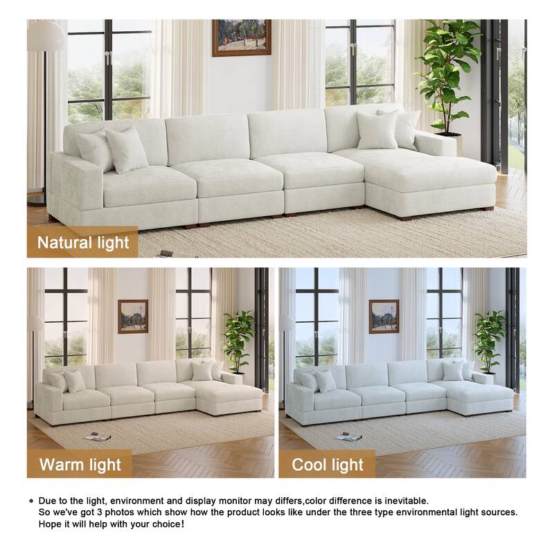 Oversized Modern Chenille L-shape Modular Sectional Sofa with Chaise