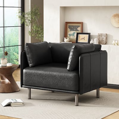 Faux Leather Upholstered Club Chair Reading Chair with Metal Legs