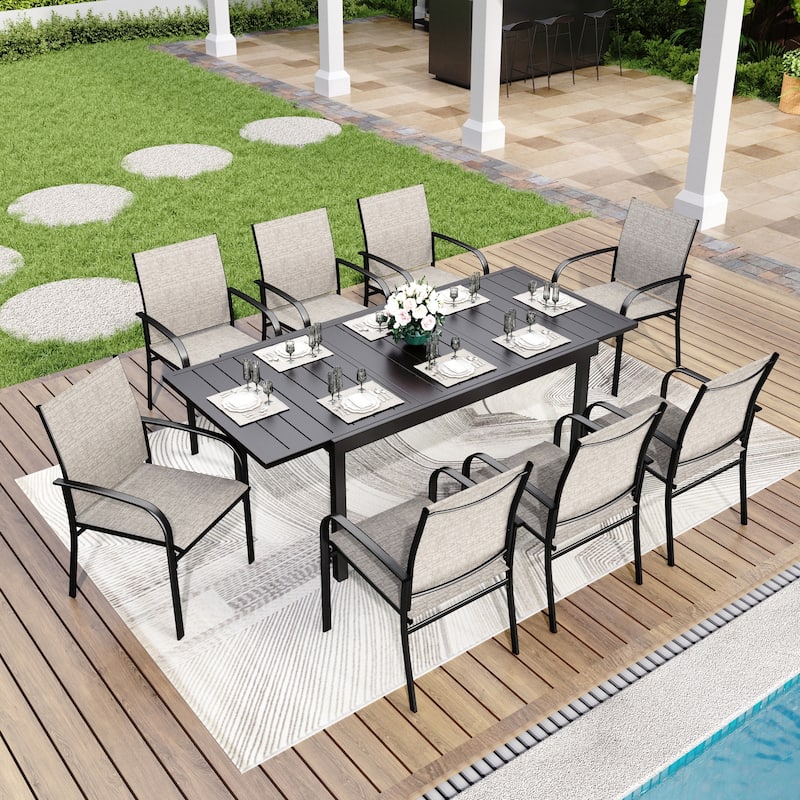 MAISON ARTS 7/9-Piece Patio Dining Set with Metal Rectangle Expandable Table and 6/8 Textilene Dining Chairs - 9-Piece Brown Chairs