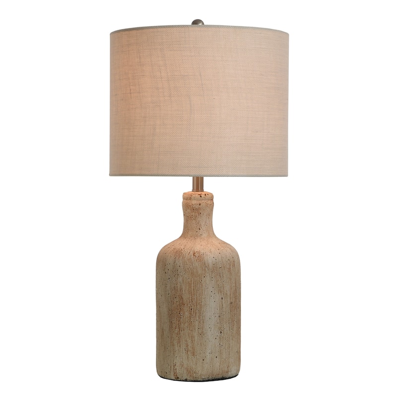 StyleCraft Olney Textured Concrete Table Lamp with Off-White Linen Drum Shade
