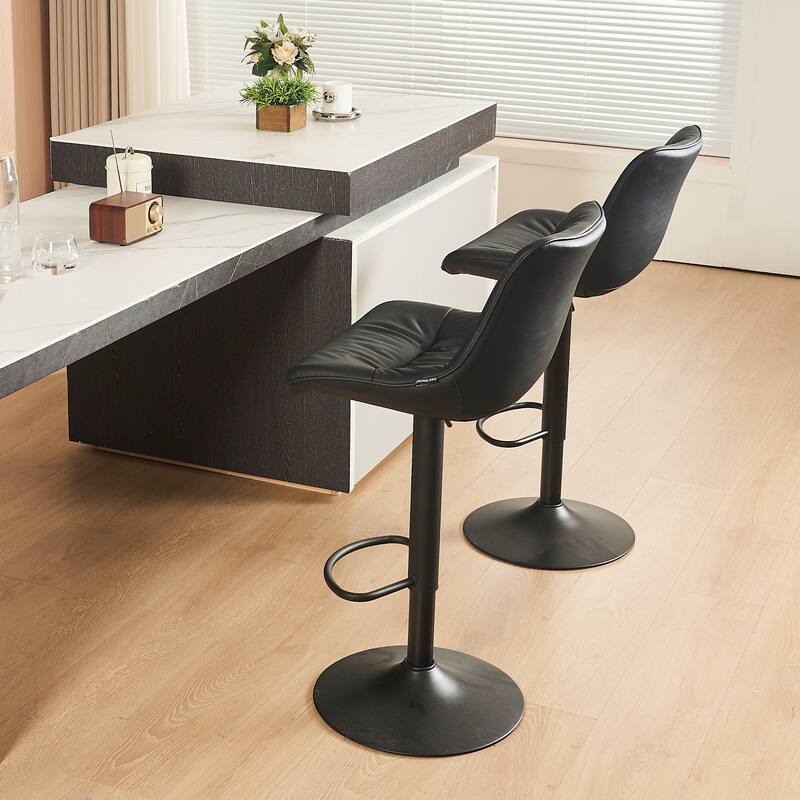 Adjustable Bar Stools Set of 2 Faux Leather Swivel Bar Chairs