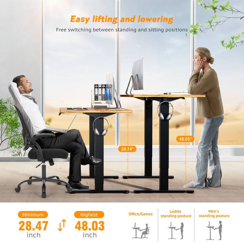 Electric Standing Desk - Adjustable Height Computer Workstation with Memory Settings for Home Office, Gaming & Study