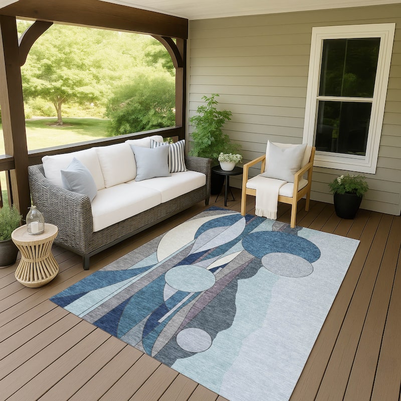Machine Washable Indoor/ Outdoor Contemporary Retro Chantille Rug - Blue - 8' x 10'