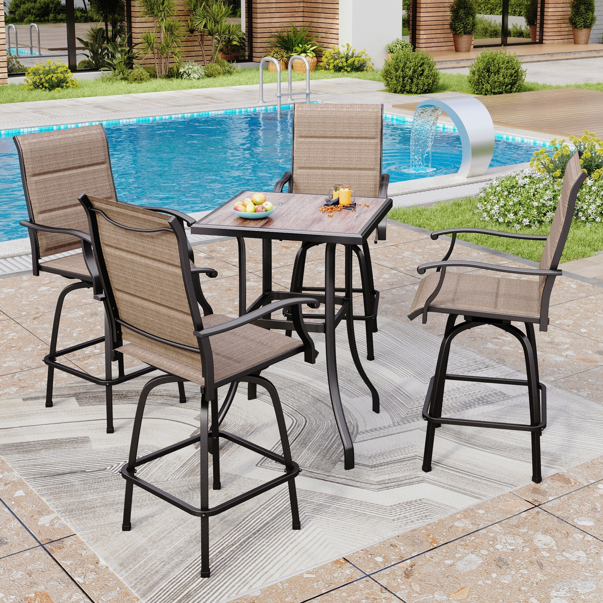 MAISON ARTS 5 Pieces All-Weather Swivel Outdoor Dining Set with 4 bar stools