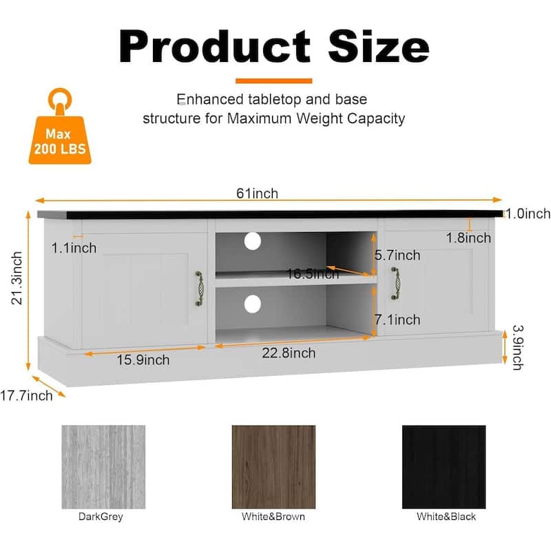 Farmhouse TV Stand for 65 Inch TVs Entertainment Center with Storage Cabinets, Media Console Table