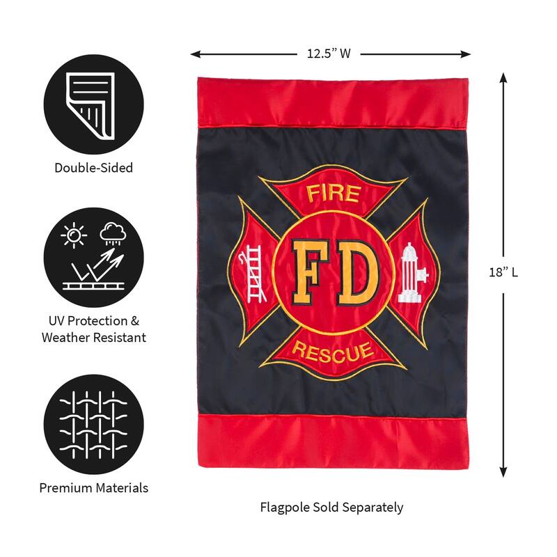 12.5 in. x 18 in. Fire Department Garden Applique Flag