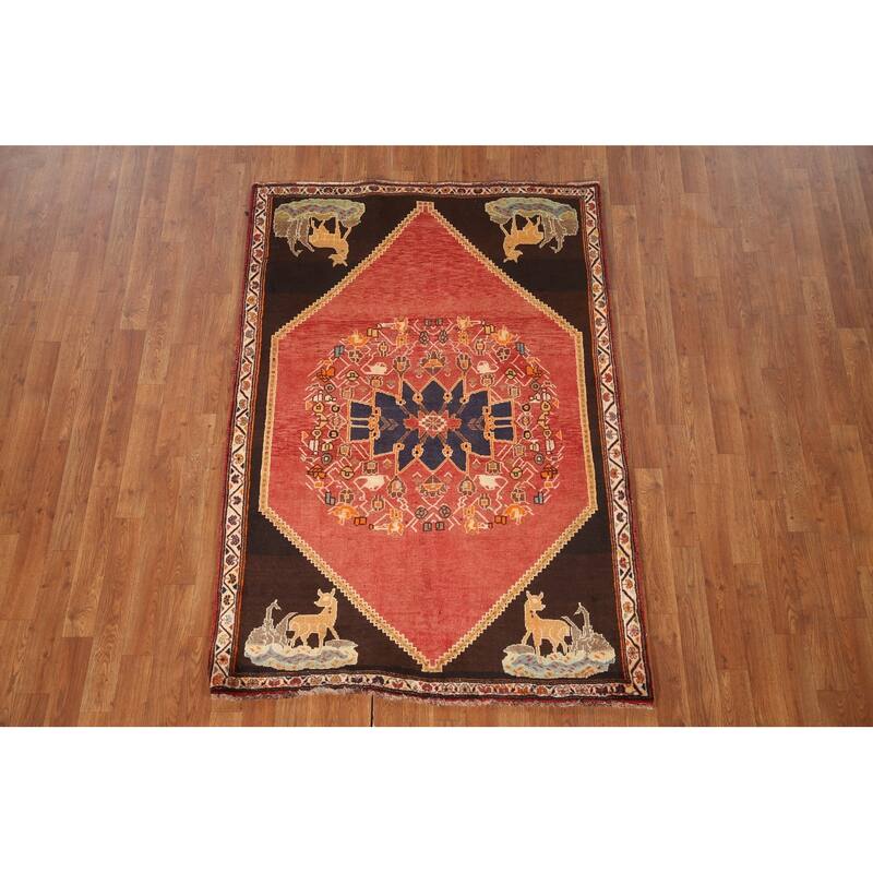 Vegetable Dye Shiraz Persian Vintage Area Rug Hand-knotted Wool Carpet - 4'0"x 5'10"