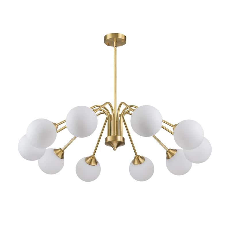 Mid-century Brass Opaline Glass Globe Radial Chandelier