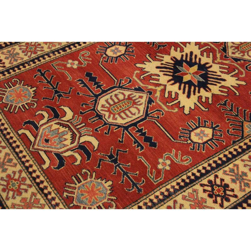 Southwestern Super Kazak Koa Rust/Beige Hand Knotted Wool Rug - 4'0'' x 6'2''
