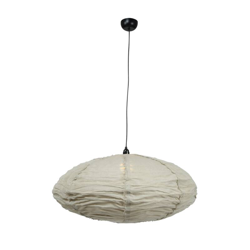 Linen and Cotton Pendant Lamp with Frayed Edges - 32.0"L x 32.0"W x 16.5"H