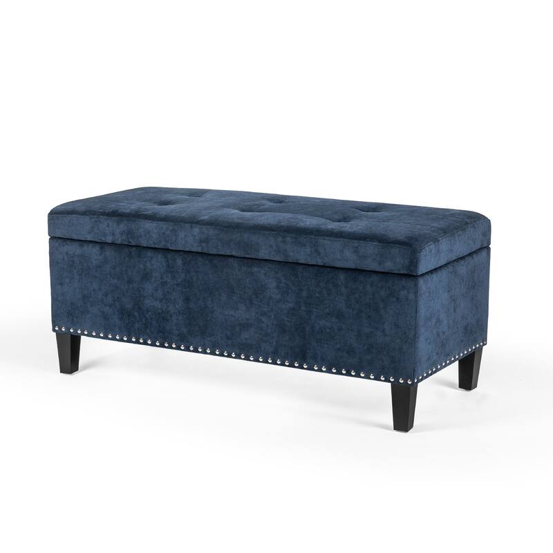 Adeco Storage Ottoman Bench 41" Tufted Fabric Footrest