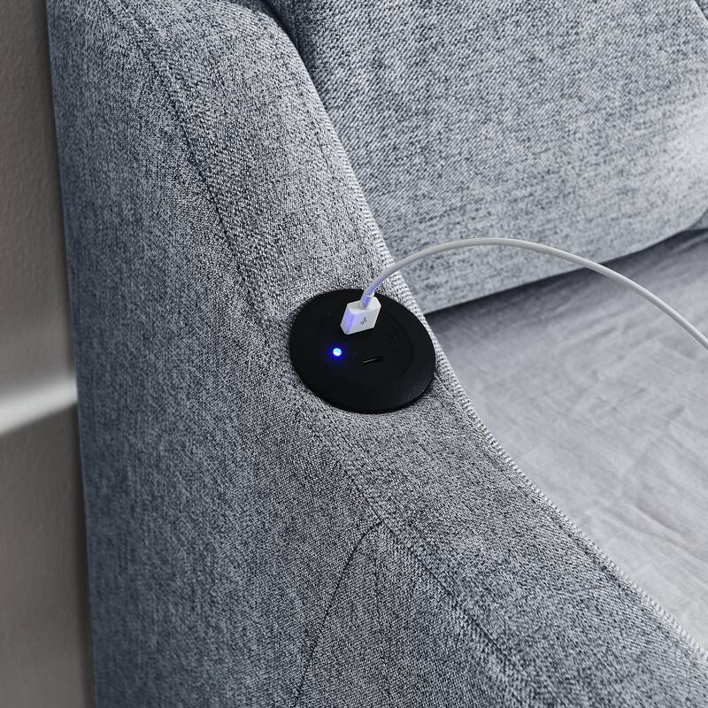 Twin Size Upholstery DayBed with Twin Size Erectable Trundle and USB Charging Design