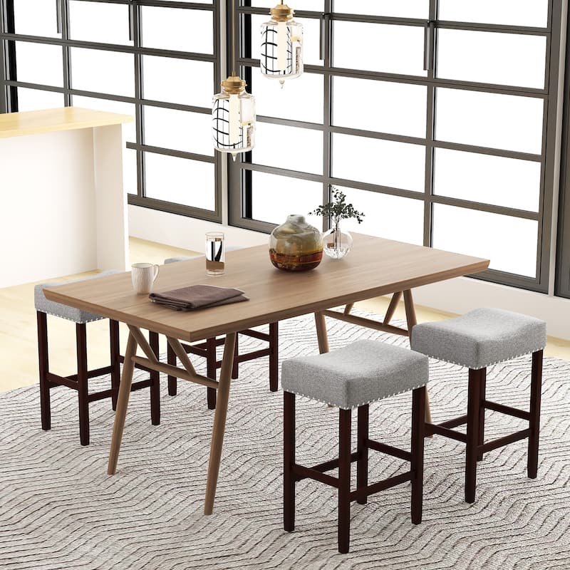 Gymax Set of 4 Bar Stools Counter Height Saddle Kitchen Chairs w/
