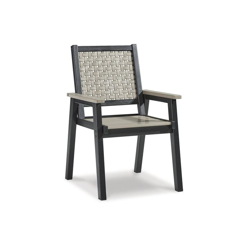 Signature Design by Ashley Mount Valley Black/Beige Outdoor Arm Chair Set (Set of 2) - 25"W x 25"D x 37"H