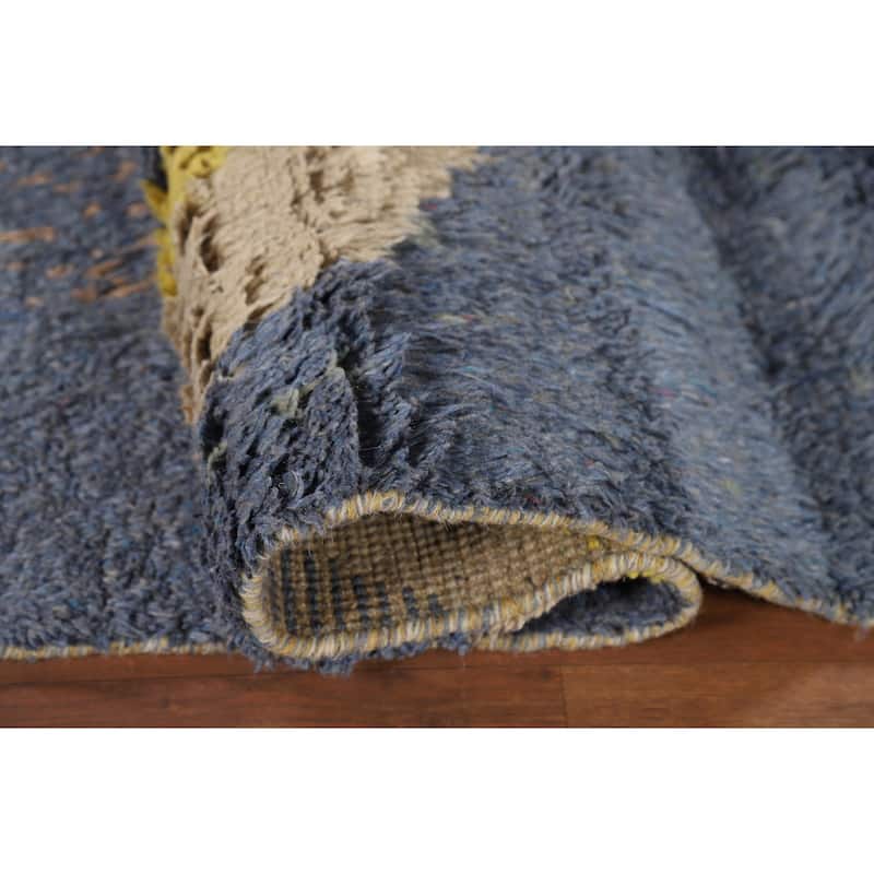 Blue Moroccan Oriental Area Rug Hand-Knotted Wool Carpet - 7'2" x 10'7"
