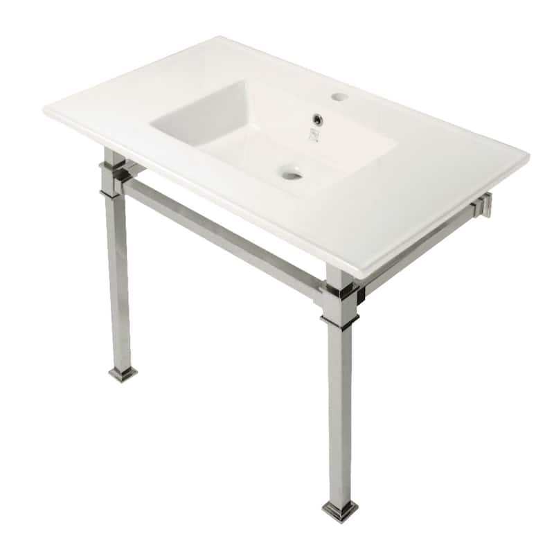 Kingston Brass KVPB37221Q Monarch 37-3/8" Rectangular Ceramic, - White / Polished Nickel
