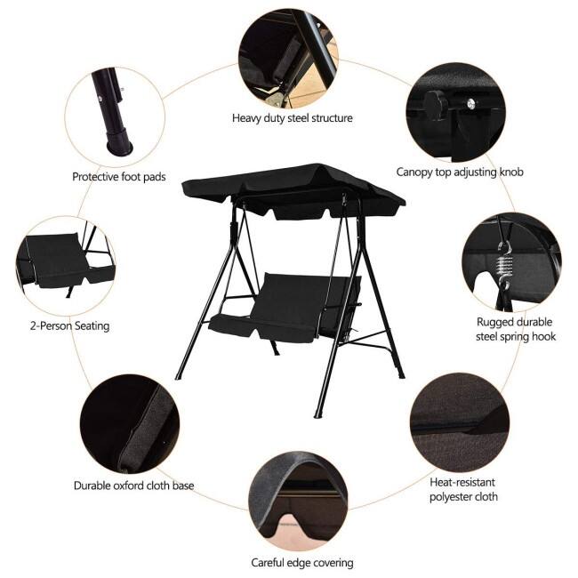 2 Person Weather Resistant Canopy Swing for Porch Garden Backyard Lawn - 55.0" x 43.5" x 60.5" (L x W x H)