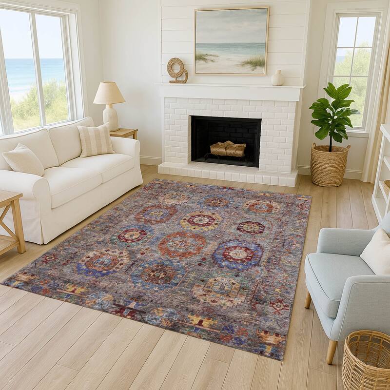 Machine Washable Indoor/ Outdoor Vintage Traditional Chantille Rug