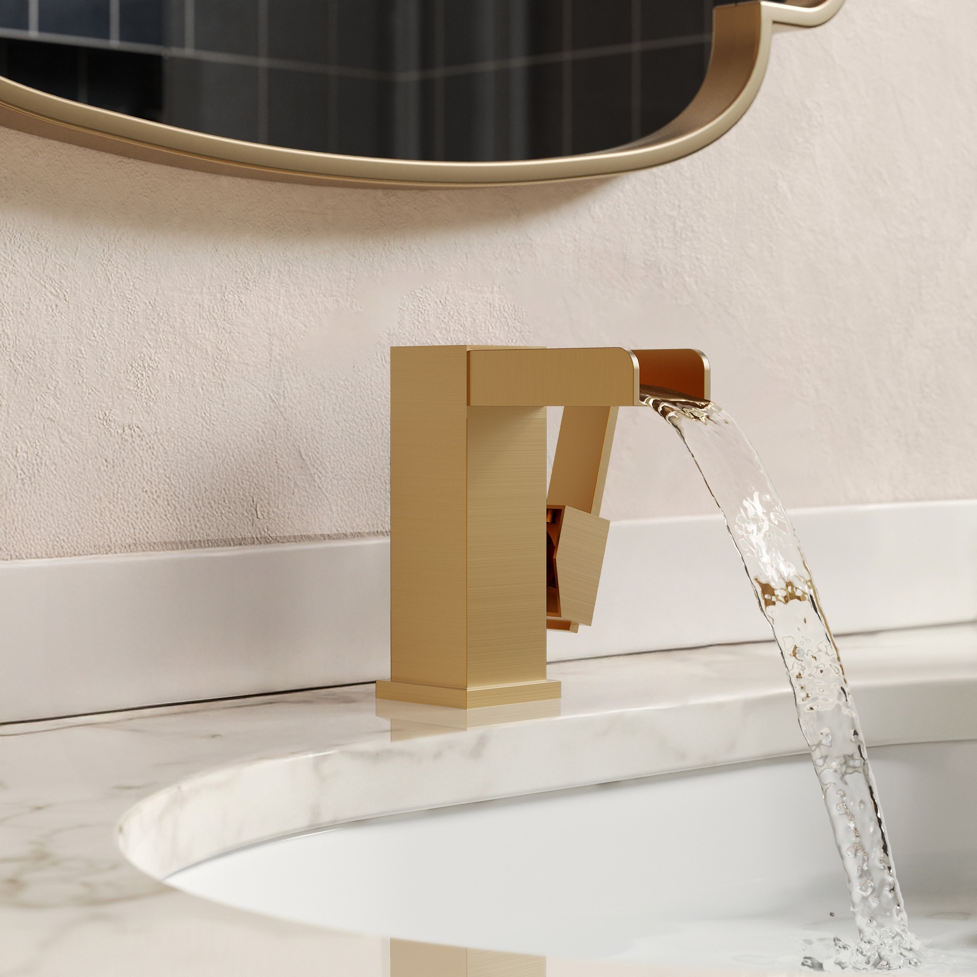 GRANDJOY Waterfall Bathroom Sink Faucet with Drain Assembly, Single Handle Vanity Fixture