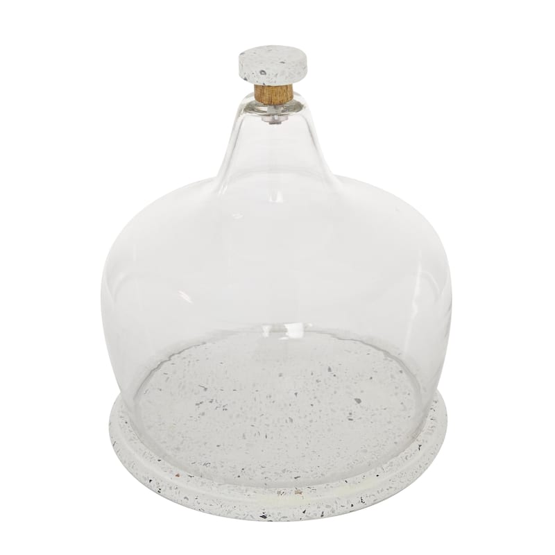 Ceramic Terrazzo Cake Stand with Glass Lid - White - Roche River Decor