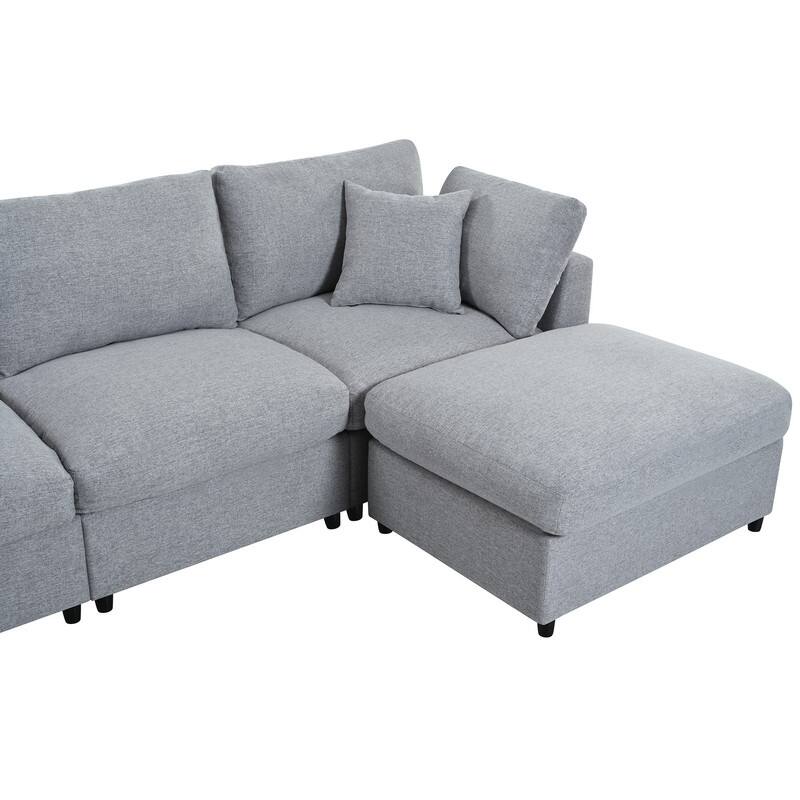 U-Shaped 6-Piece Sectional Sofa with Movable Ottomans Modular Design Soft Chenille Fabric for Versatile Seating
