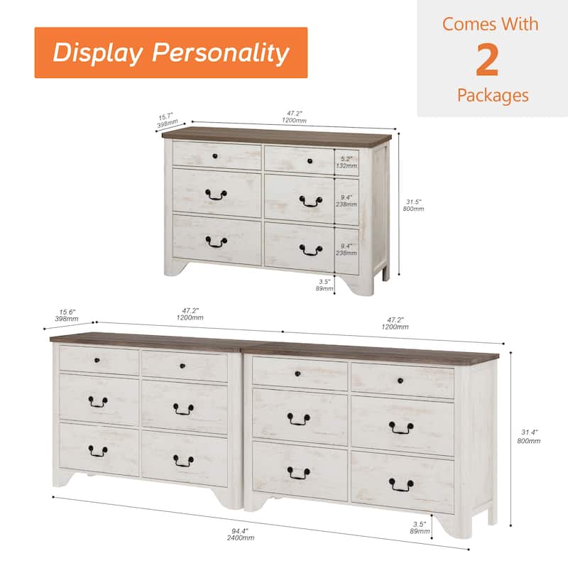 WAMPAT Farmhouse Dresser TV Stand with 12 Drawers for TVs up to 90 Inch, 94.5" W Wood Entertainment Center with Storage
