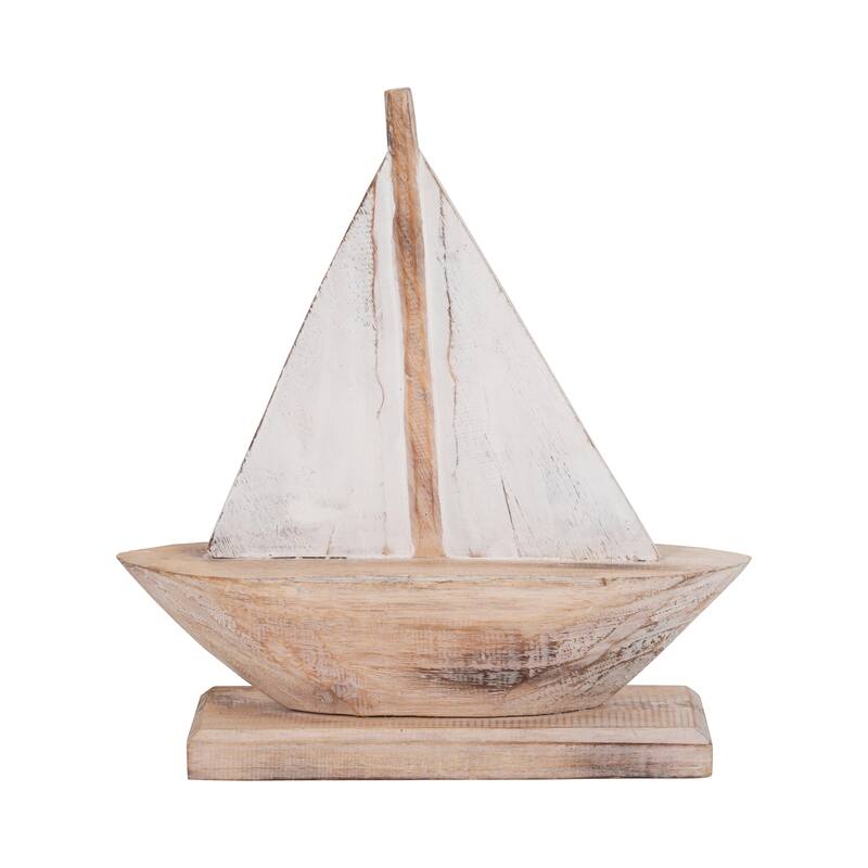 Albasia Wood Decorative Object Sailboat Handcrafted Nautical Accent