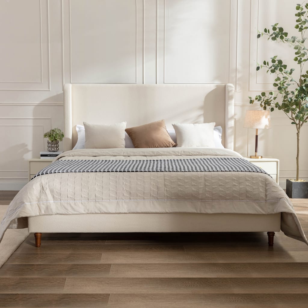 Headboard Upholstered Bed King No Box Spring Needed