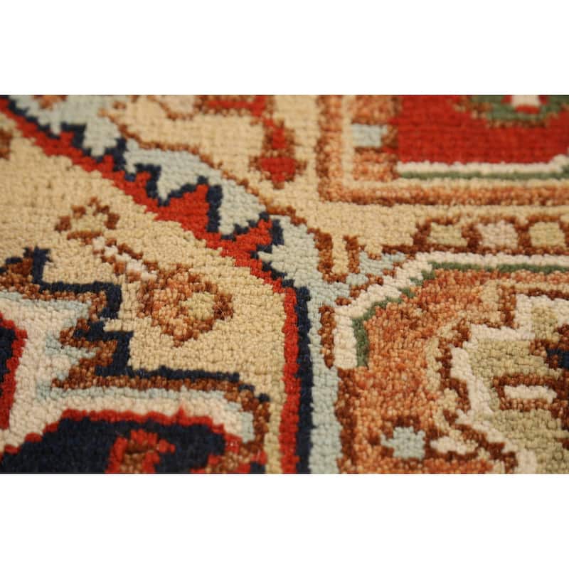 Geometric Heriz Serapi Area Rug Handmade Orange Wool Carpet - 7'11" x 10'0"