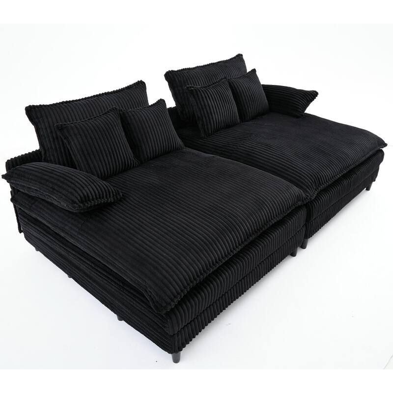 Oversized Corduroy Chaise Lounge Chair, Adjustable 4-Gear Reclining Sleeper Sofa Bed, Living Room Deep Seat Leisure Sofa Chair