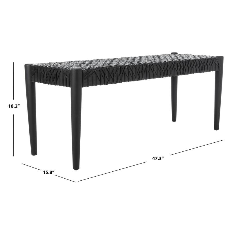 SAFAVIEH Mahalia Bandelier Wood & Leather Bench - 47" W x 16" D x 19" H - 47Wx16Dx19H