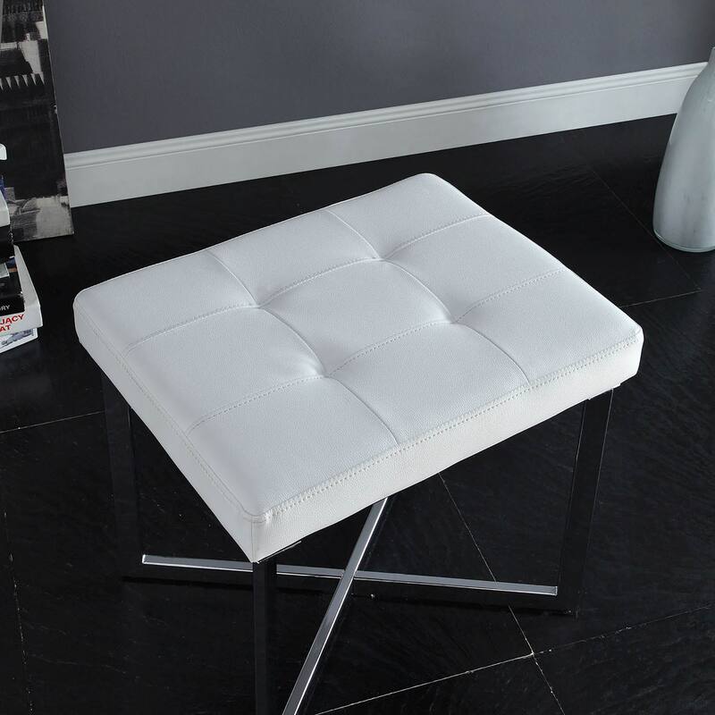 Tufted Cushion Vanity Bench - 20" - White and Chrome
