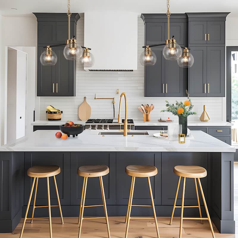 Modern 3-Light Black Gold Sputnik Chandelier Pendant Lights for Dining Room - 18" D x 17.5" H
