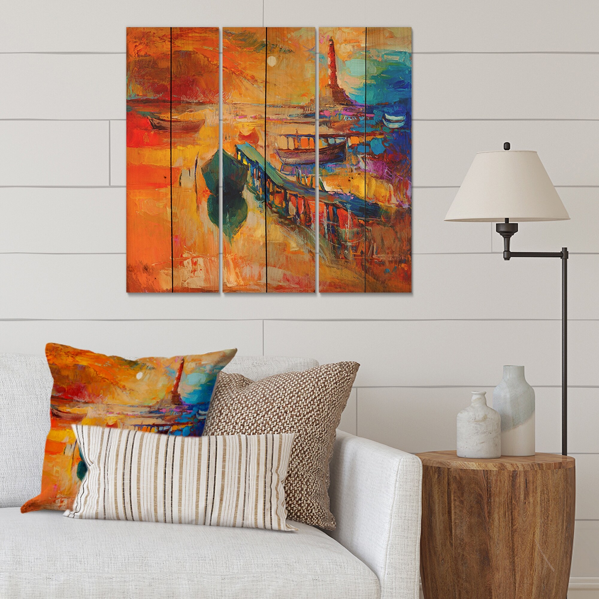 Designart 'Boats Resting On The Water Near Coastal Town III'-image