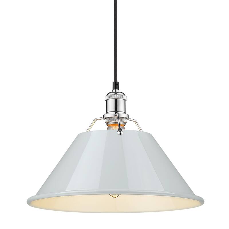 Orwell 14" Wide Large Pendant in Chrome with Dusky Blue - Silver
