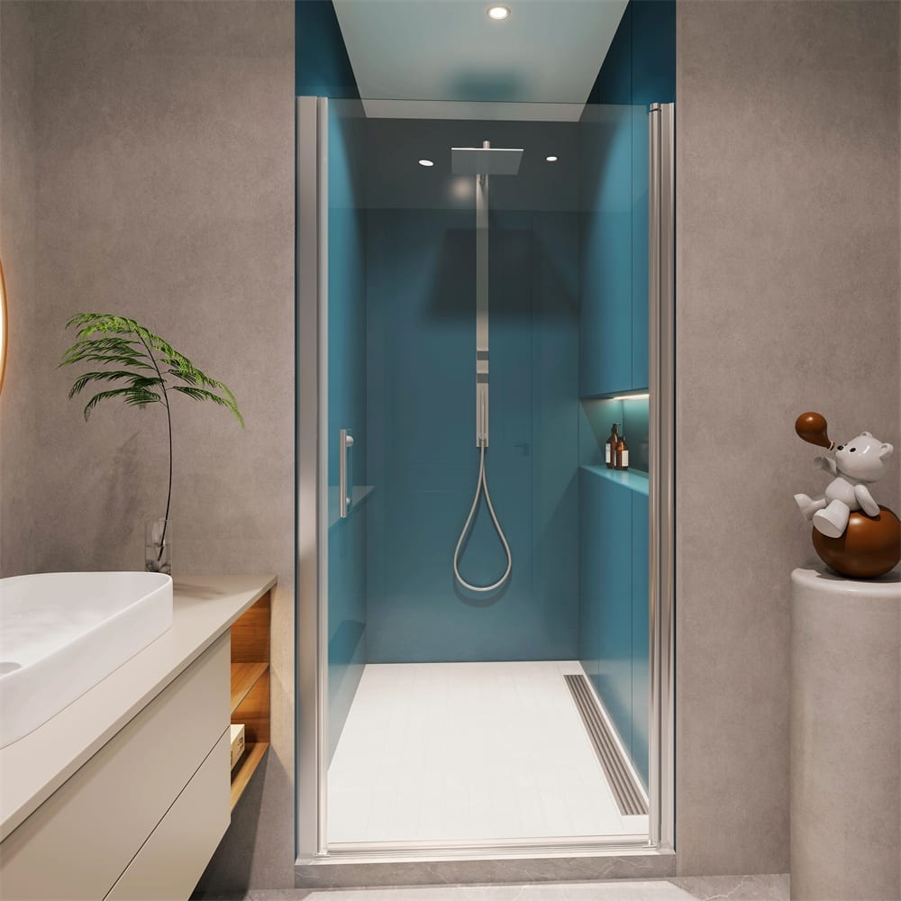 Adjustment Pivot Shower Door with 1/4" tempered glass,Open Outside