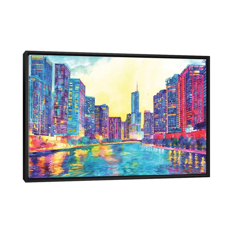 iCanvas "Chicago River" by Maja Wronska Framed Canvas Print - Black - 26x40