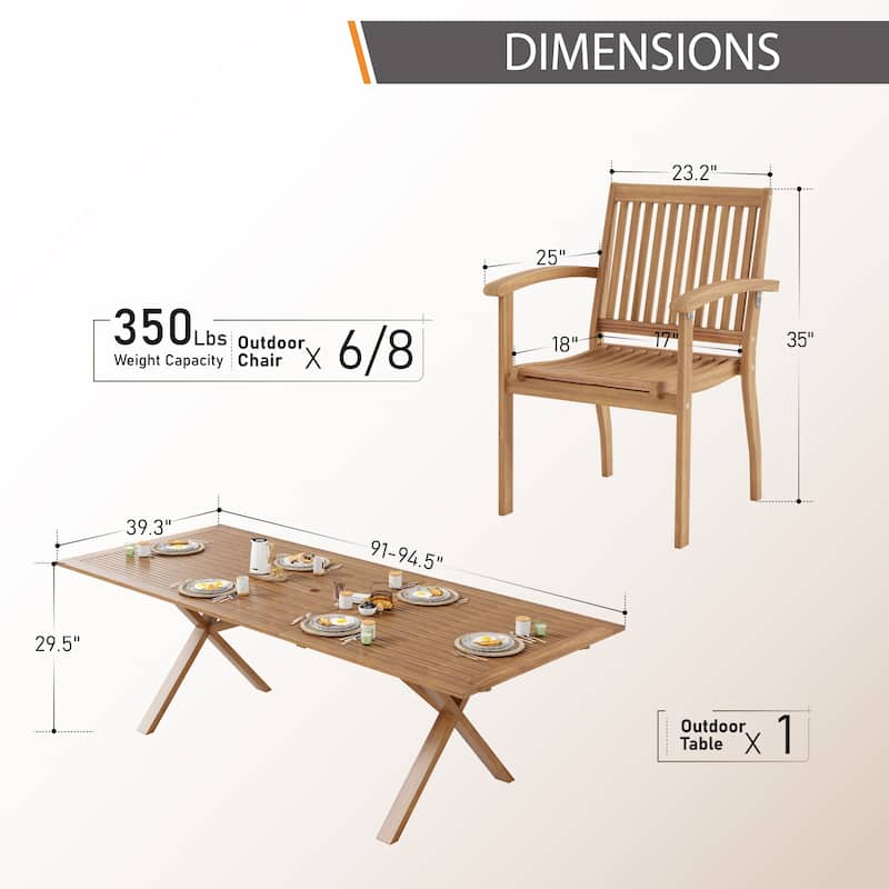 MAISON ARTS Acacia Wood 7/9-Piece Patio Dining Sets, Outdoor Dining Set with Expandable Teak Dining Table and Wooden Chairs