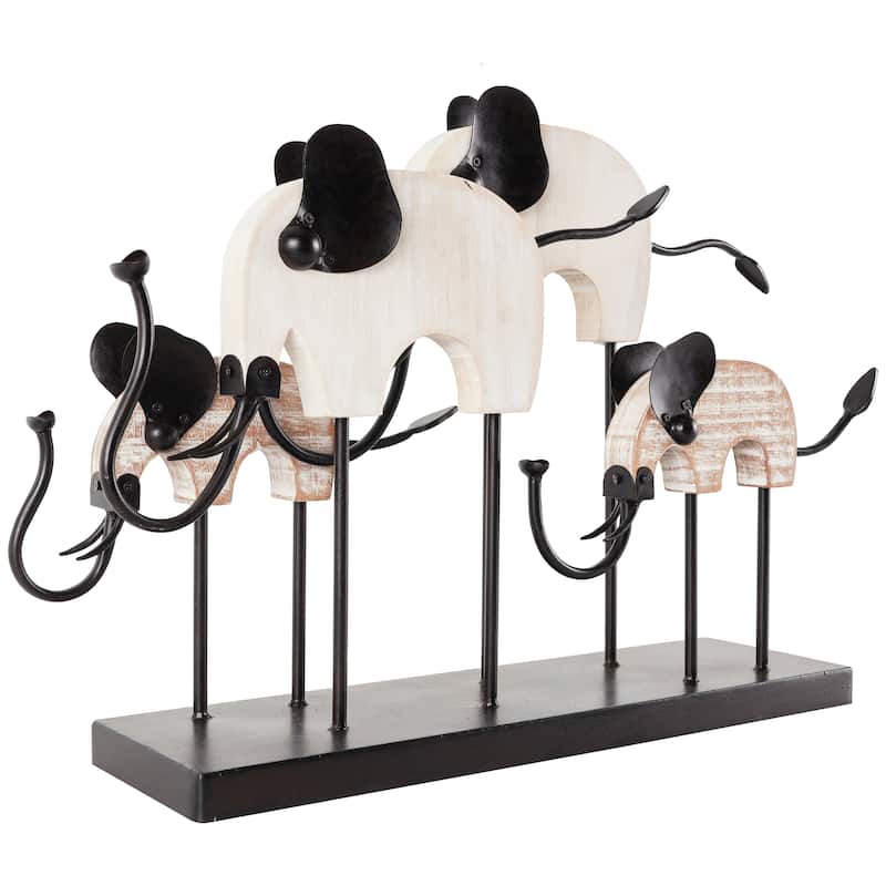 Metal Elephant Overlapping Sculpture with Wood Accents - Black - Roche River Decor - 6"W x 23"L x 16"H