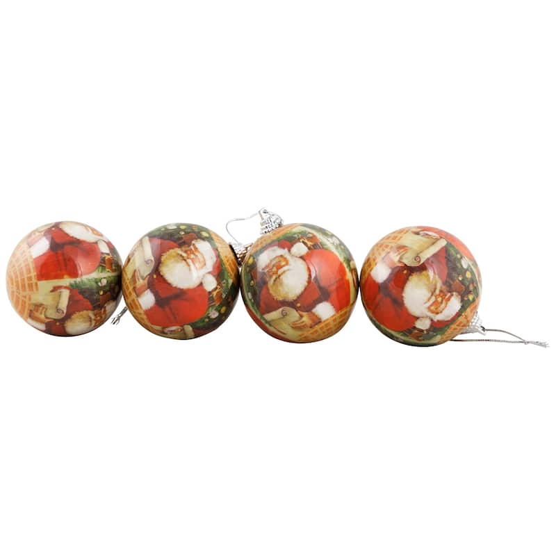 14-Piece Santa with List Decoupage Christmas Ball Ornament Set 2.25" (60mm)